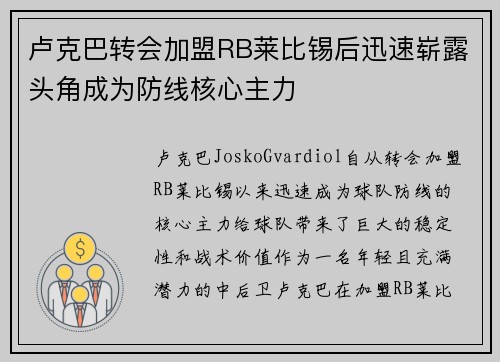 卢克巴转会加盟RB莱比锡后迅速崭露头角成为防线核心主力